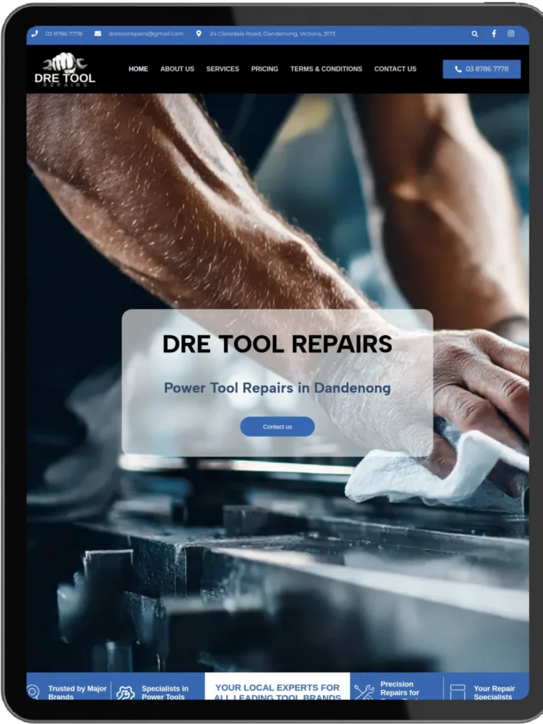 Dre Tool Repairs WordPress website designed for an industrial tool repair business