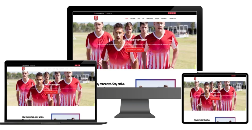 South East United Football Club WordPress website with fixtures and membership pages