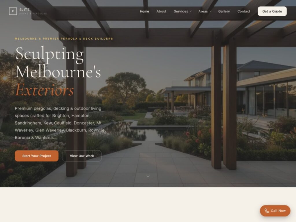 Elite Decks & Pergolas WordPress website design for Construction