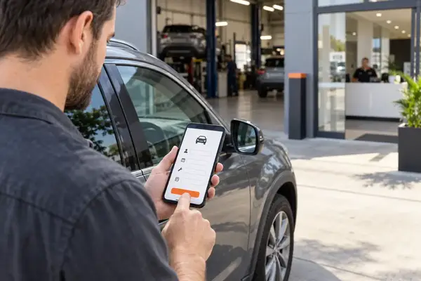 Customer submitting an auto repair booking request on a smartphone