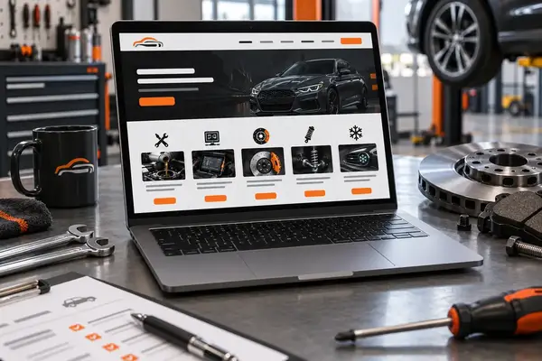Auto repair service pages organised on a workshop website