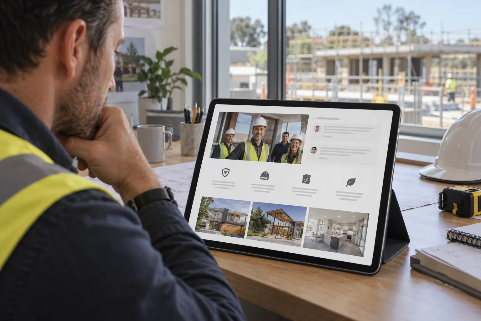 Licences, reviews and trust information on a construction company website