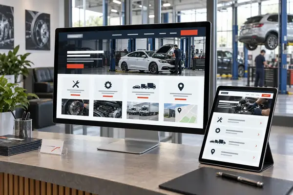 Service and capability pages within an automotive workshop website design