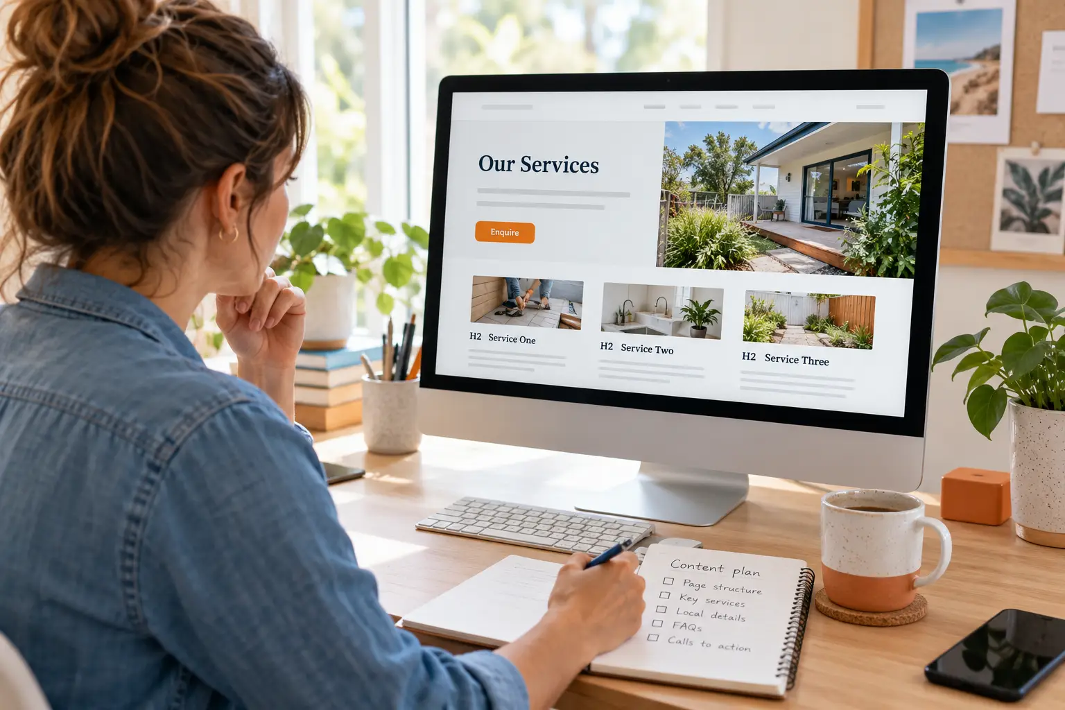 Business website concept on a laptop and smartphone overlooking Melbourne’s skyline.