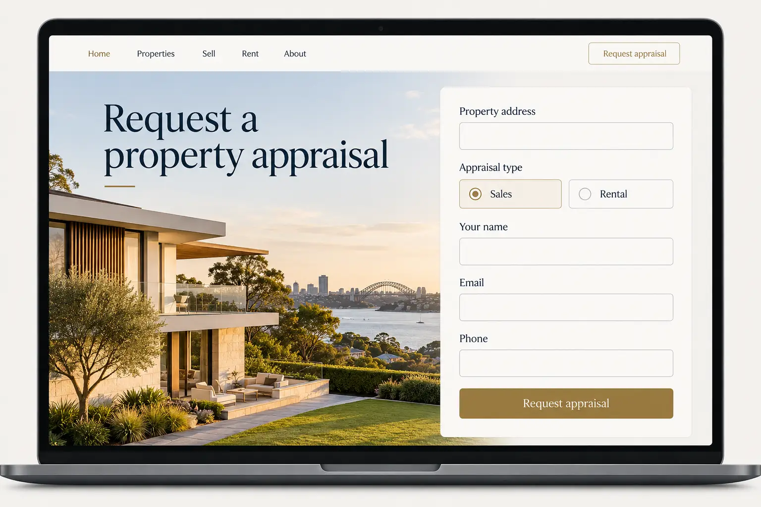 Real estate agency website with a property appraisal request form